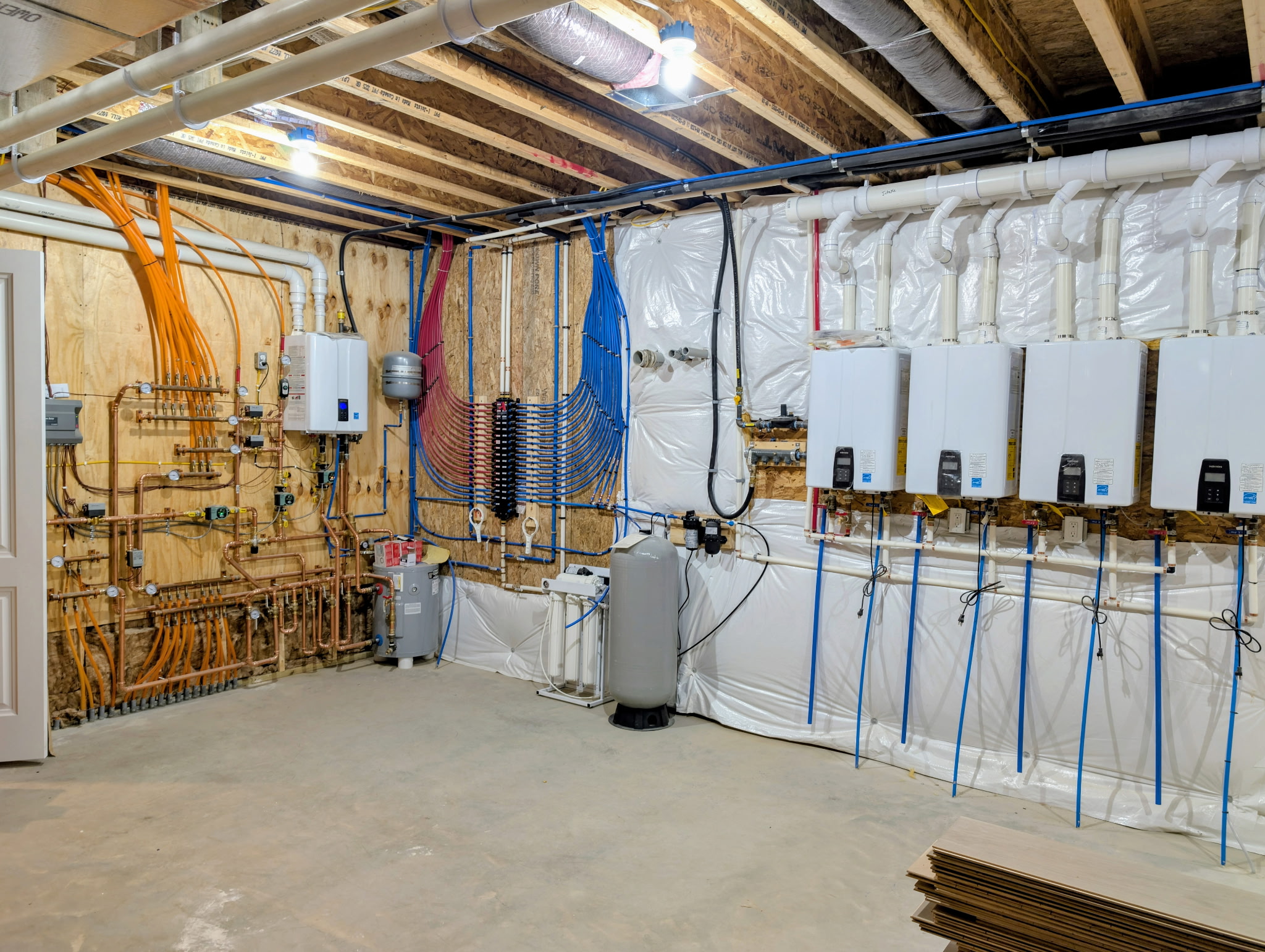Full mechanical room plumbing installation by Z Tech Mechanical